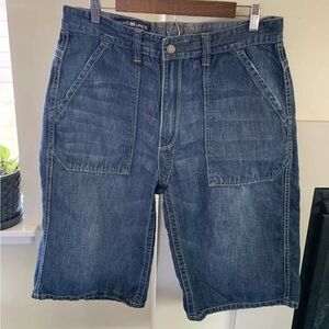 Ecko Unltd Men's Baggy Denim Shorts 34 90s Grunge Skater Logo Linen Cotton Blue